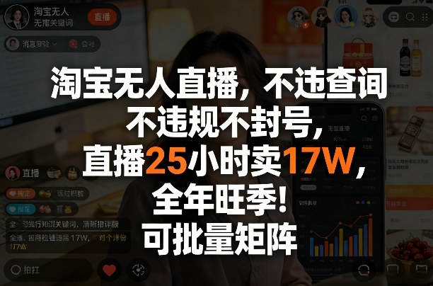 淘宝无人直播，不违规不封号，直播25小时卖17W，全年旺季！可批量矩阵【揭秘】-全网第一网赚项目资源库-中赚网 & 中创网 & 冒泡网 & 福缘网 - 小本轻创业与优质加盟项目首选平台