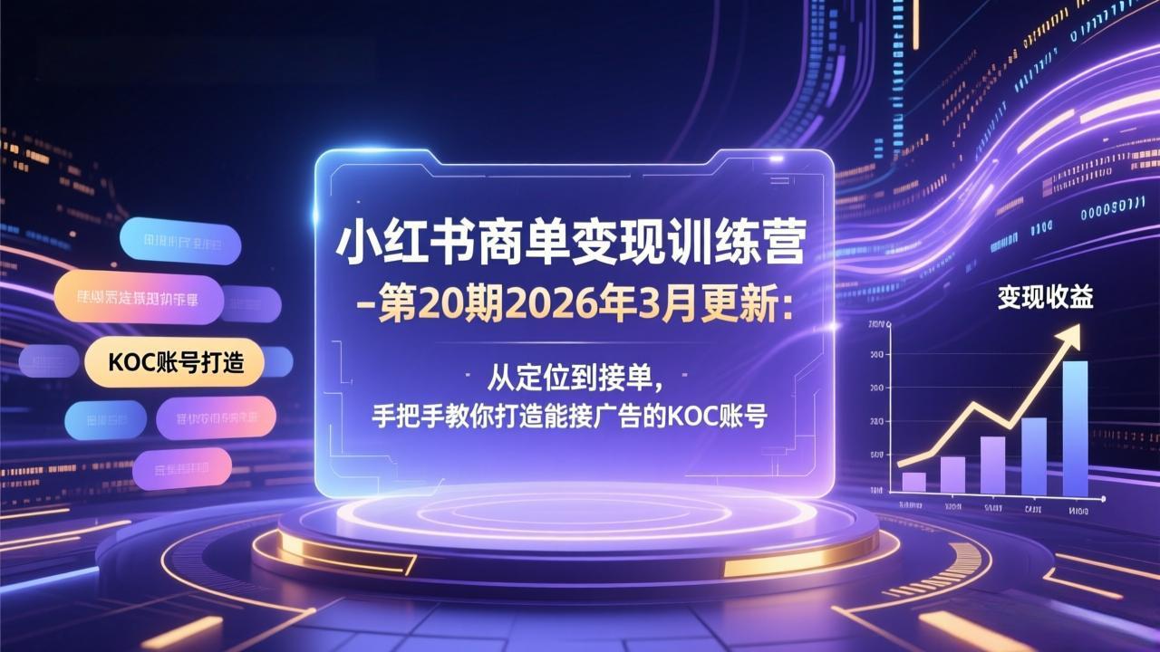 小红书商单变现训练营-第20期26年3月更新：从定位到接单，手把手教你打造能接广告的KOC账号-全网第一网赚项目资源库-中赚网 & 中创网 & 冒泡网 & 福缘网 - 小本轻创业与优质加盟项目首选平台